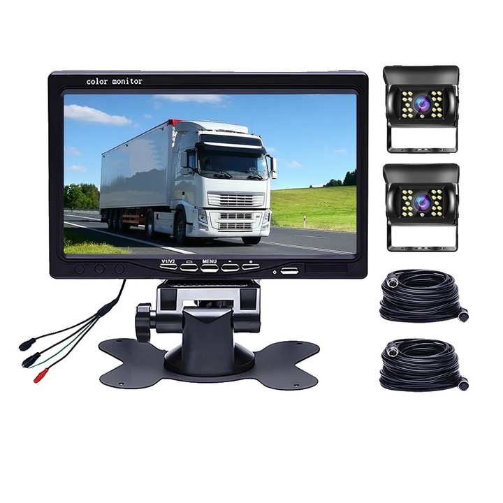 Monitor auto, 7 inch, suport dual camera, cablu 10m