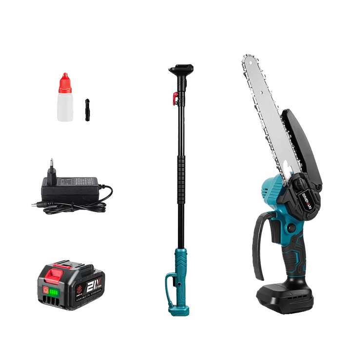 Elektromos láncfűrész, teleszkópos, 1 akkumulátoros készlet, vezeték nélküli kialakítás, állítható méret