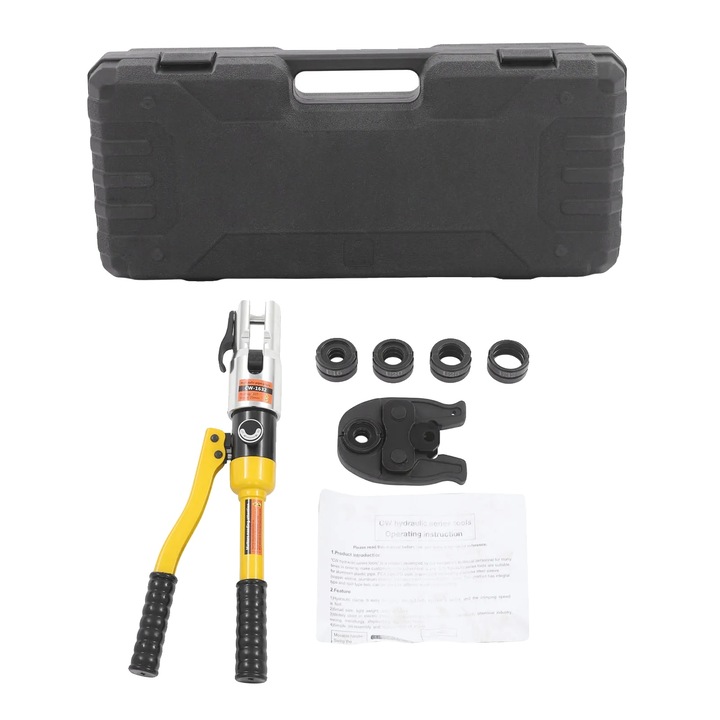 Hidraulikus prések, 360 fokban forgatható, szerszámkészlettel, sárga, 10 tonna, 20 mm