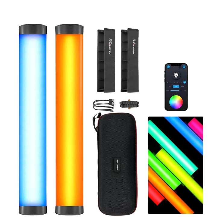 Lumina RGB, Kit-2, control wireless, temperatura de culoare ajustabila, 28.4x4.1x3.8cm