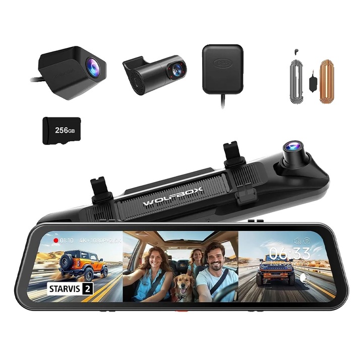 Camera auto DVR, 4K, noapte, set cu cablu, 256G TF gratuit, 440x1920mm