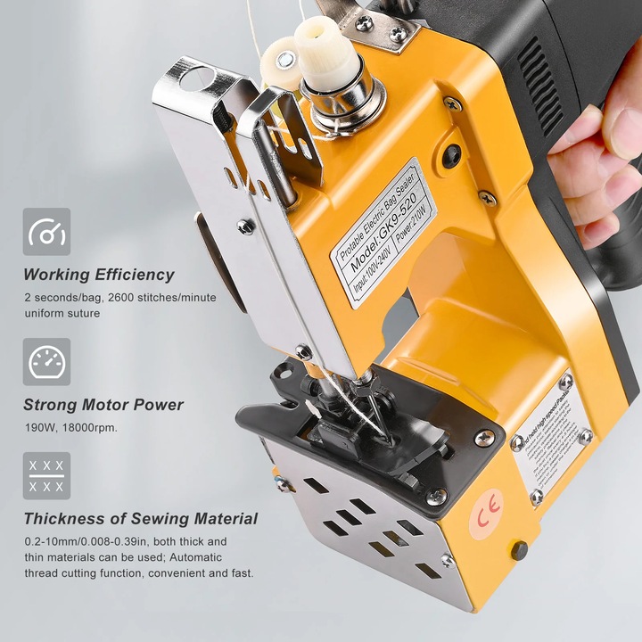 Masina de cusut portabila, viteza mare, capacitate de etansare industriala, aurie