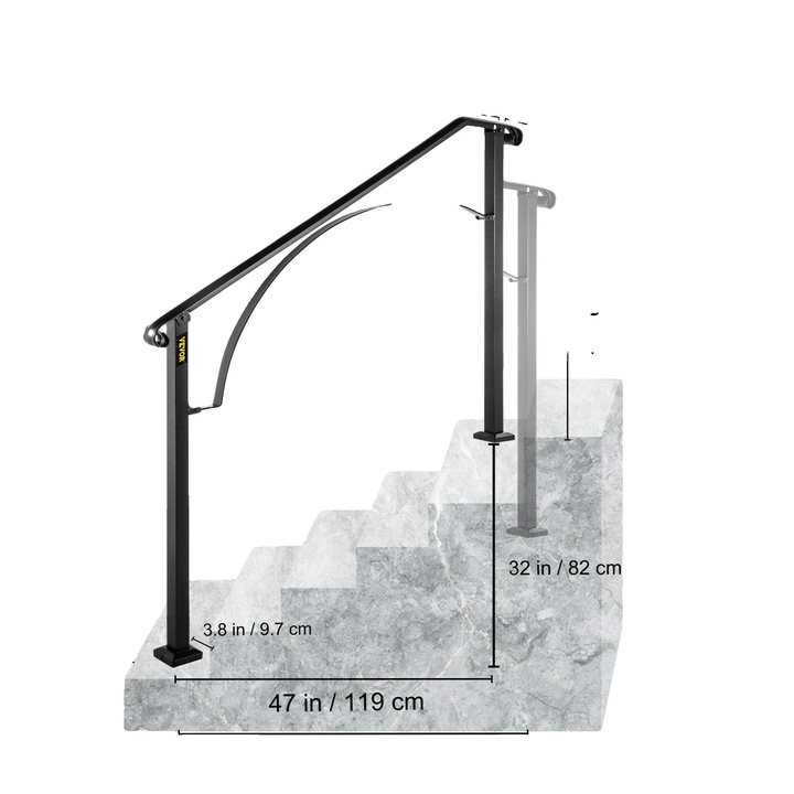 Balustrada din fier forjat, potrivita pentru 4 sau 5 trepte, inaltime maxima 81cm, distanta intre stalpi 142cm