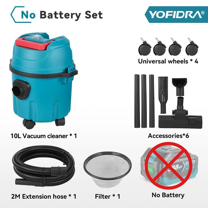 Aspirator Yofidra 2000W, 10L, furtun flexibil 2m, set accesorii