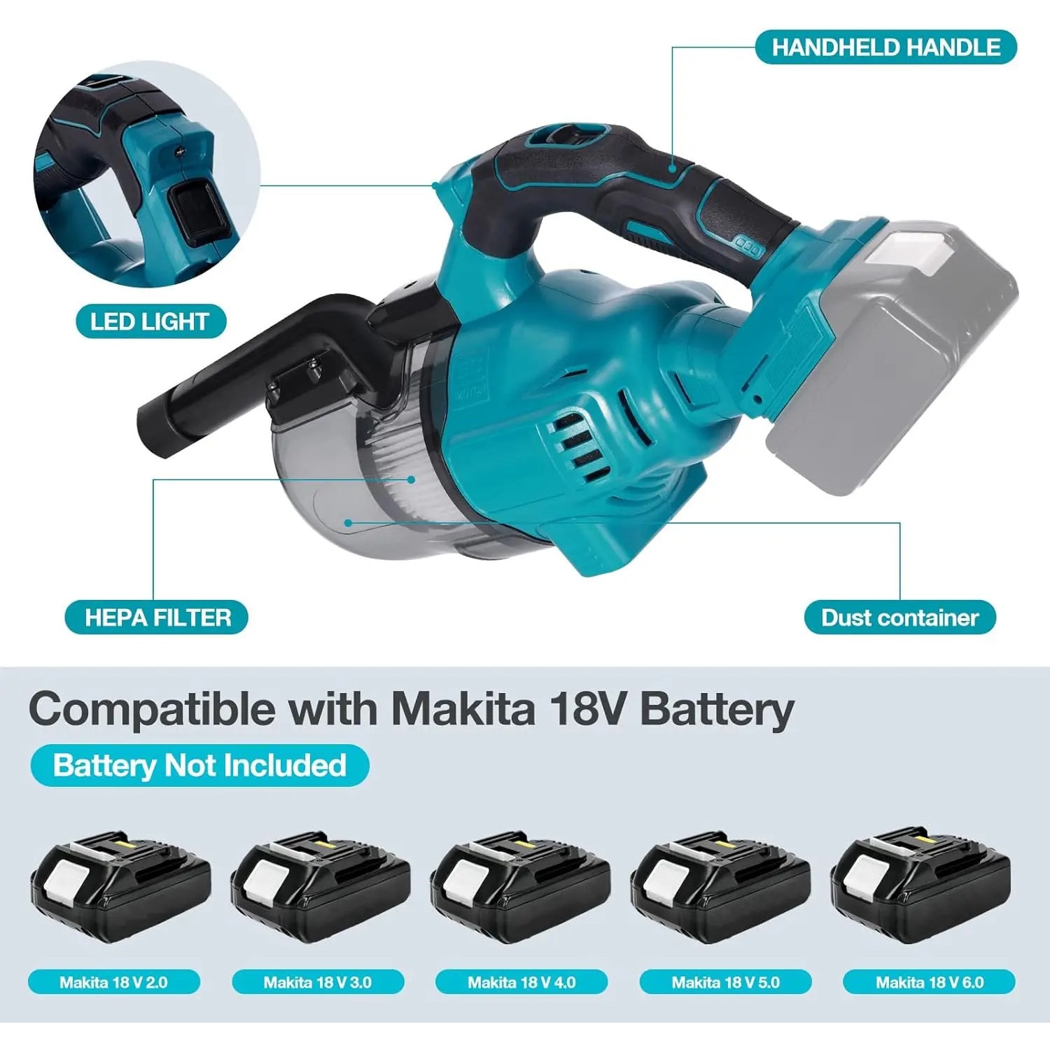 Aspirator portabil fara fir, filtrare HEPA, dimensiuni compacte, 18V, cu o baterie