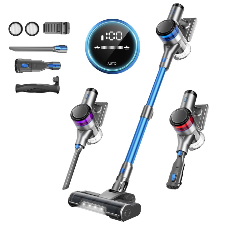 Aspirator fara fir, putere de aspiratie, autonomie lunga, albastru, 1L