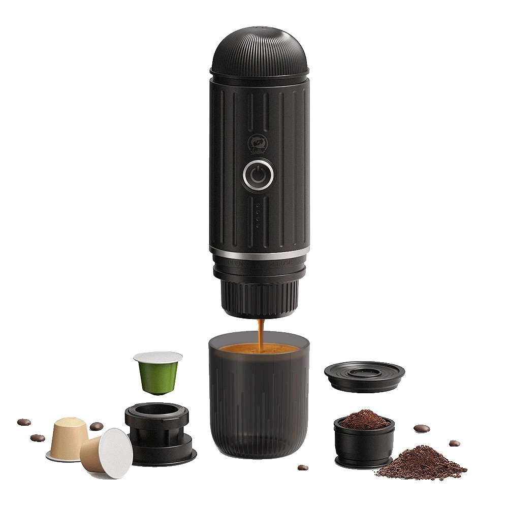 Cafetiera espresso portabila, design pentru calatorii, mod dual de operare, neagra, 100W, 80ml