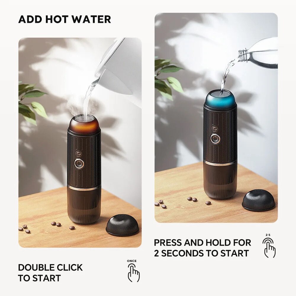 Cafetiera espresso portabila, design pentru calatorii, mod dual de operare, neagra, 100W, 80ml