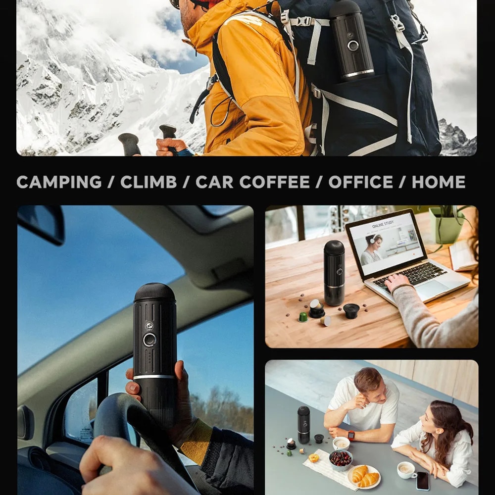 Cafetiera espresso portabila, design pentru calatorii, mod dual de operare, neagra, 100W, 80ml
