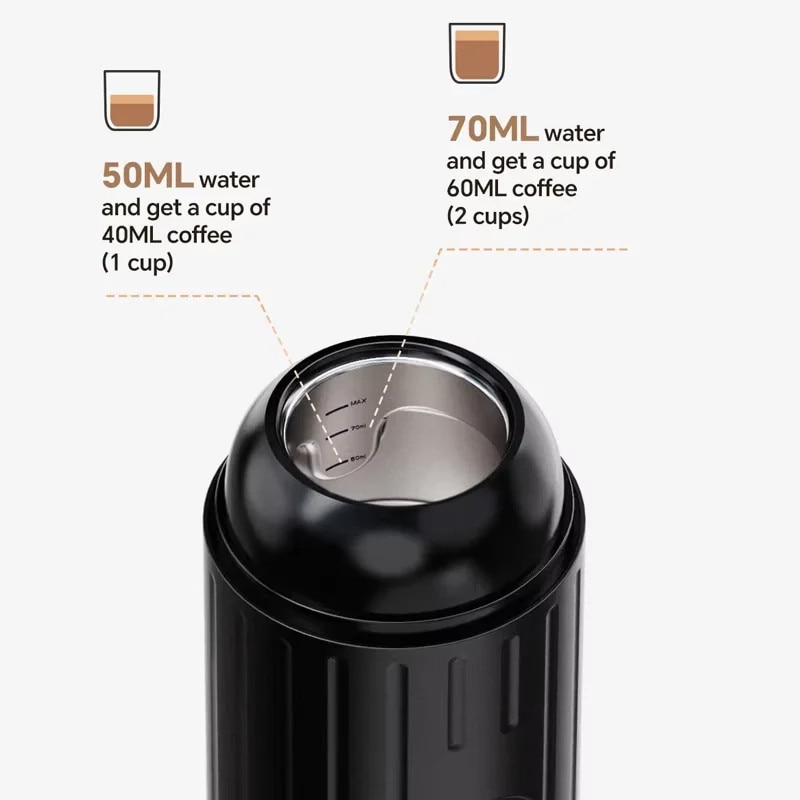 Cafetiera espresso portabila, design pentru calatorii, mod dual de operare, neagra, 100W, 80ml