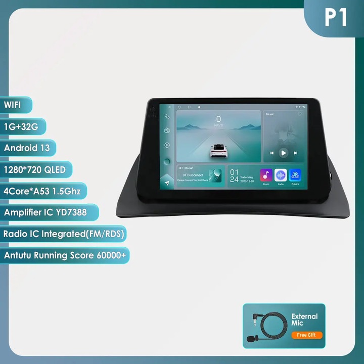 Radio auto cu GPS, display 9 inch, 4GB RAM, 32GB ROM, 50W x 4, set