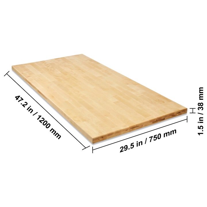 Blat de masa din lemn de artar solid, 48x30inch, compatibil cu cadre de birou ajustabile