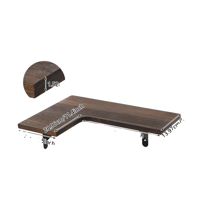 Rafturi coltare suspendate, design in forma de L, lemn Paulownia, maro inchis, set de 5 bucati