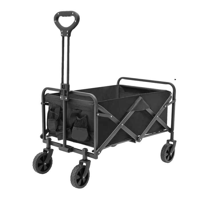 Carucior pliabil, capacitate 80kg, maner ajustabil, negru, dimensiuni 67x46x36cm