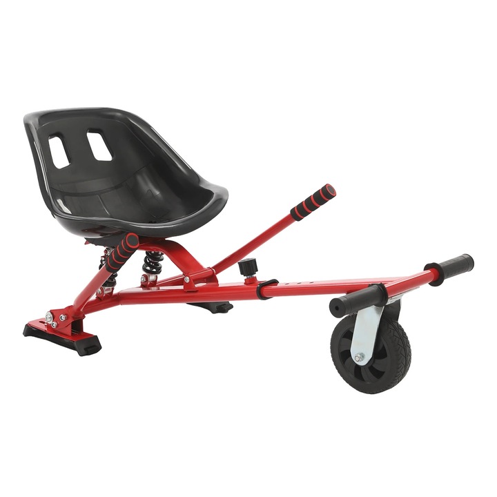 Accesorii hoverboard, Scaun hoverkart/go-kart, Compatibil roti 16, 5–25, 4 cm, Suporturi amortizate, Reglabil 70–95 cm, Pana la 100 kg, Cadru din otel, Rosu