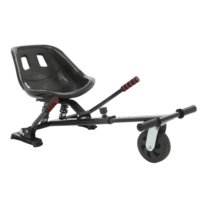 Scaun Hoverboard, Atasament Go-Kart, Potrivit pentru roti 16, 5–25, 4 cm, Reglabil 70–95 cm, Suporturi amortizante, Pana la 100 kg, Otel/PP, Negru