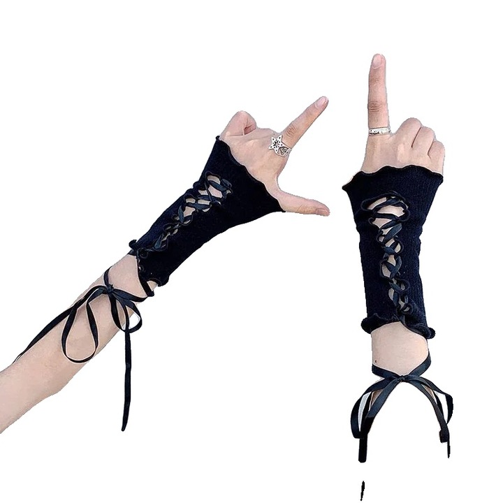 Дантелени ръкавици без пръсти, регулируем размер, моден аксесоар, A4 черен
