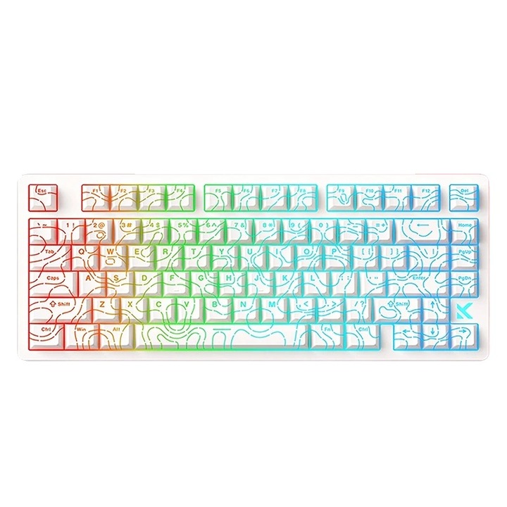 Tastatura mecanica de gaming, 80 de taste, iluminare RGB personalizabila, alb, cablu