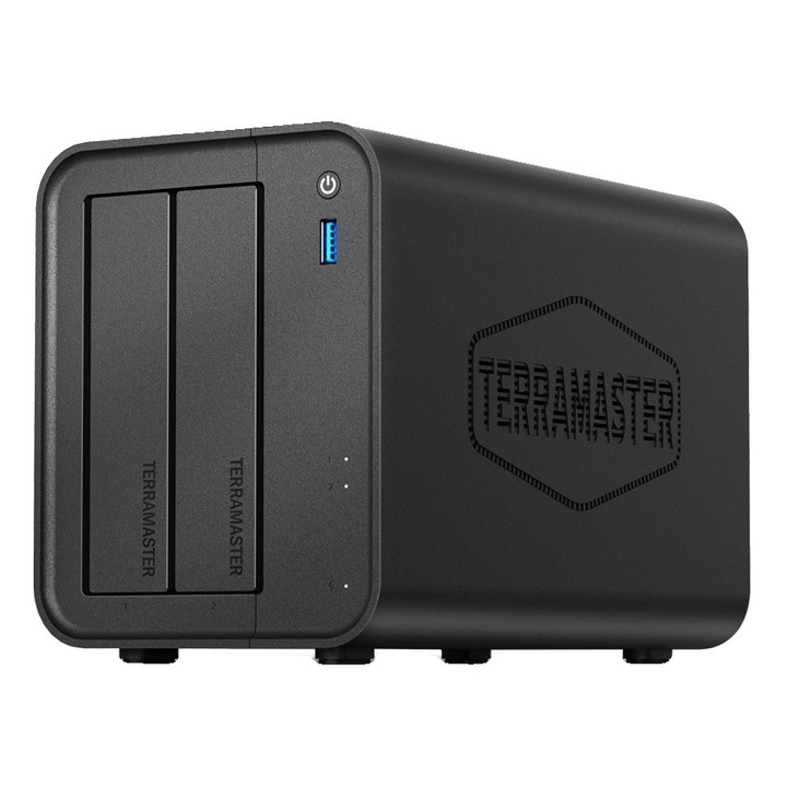 Мрежово съхранение, 4GB RAM, максимален капацитет 60TB, поддържа 2.5" и 3.5" твърди дискове, Ethernet интерфейс