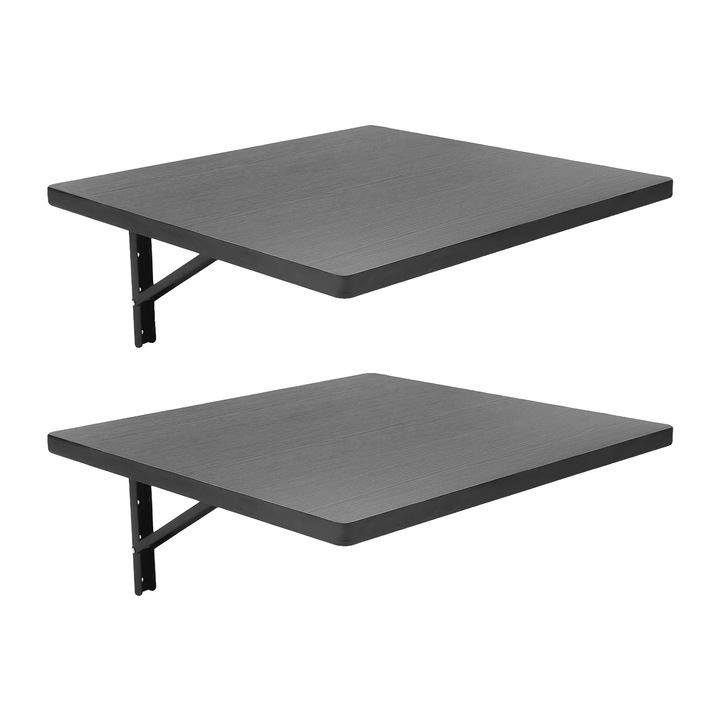 Banc de lucru pliabil, 2 bucati, design montat pe perete, capacitate 230 kg, negru, 60x58x25cm