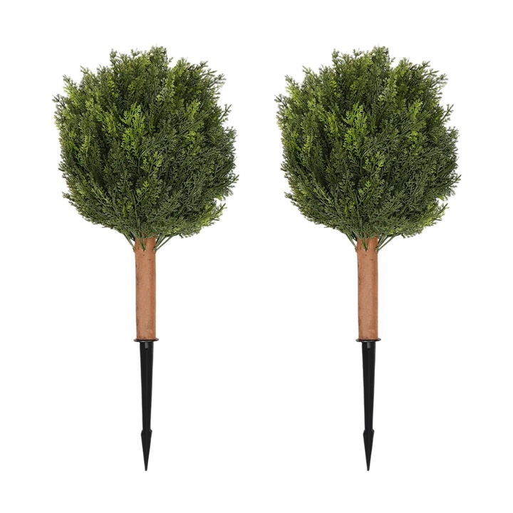 Chiparos artificial, set 2 bucăți, verde, cu 2 taruși de sol, 35-40x69cm