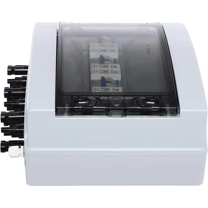 Comutator izolator DC cu protectie la supratensiune pentru sistem fotovoltaic, Mini 3 in 3 out, 1000 V DC, 40 A, Trifazat, Montaj pe perete, PC/ABS, Alb/Negru/Transparent
