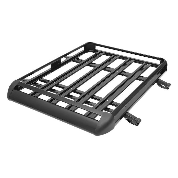 Cos portbagaj pentru plafon, Universal pentru SUV, Aliaj de aluminiu, Deflector de vant, Capacitate 68 kg, Montaj fara gaurire, Negru