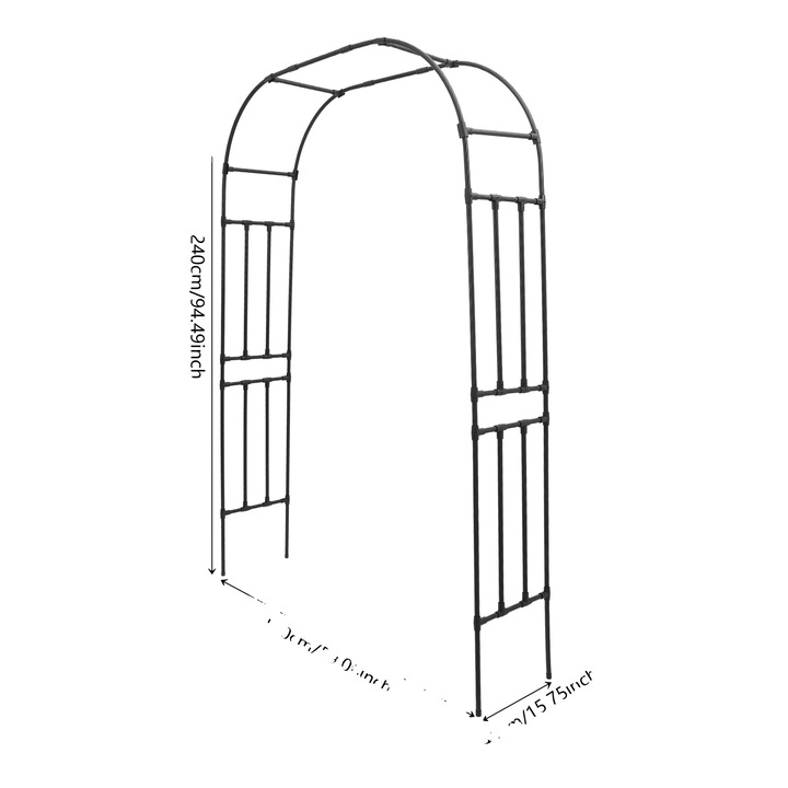 Arcada de gradina, design independent, model decorativ rasucit, negru, 2.4m x 1.5m