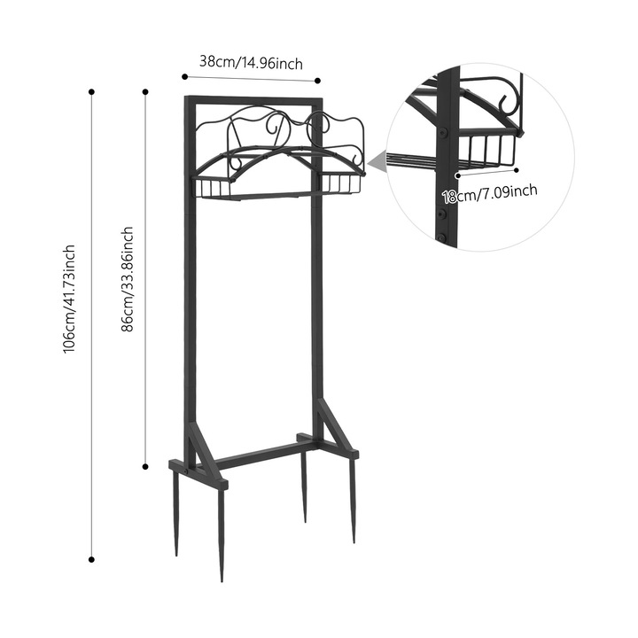 Suport pentru furtun de gradina, capacitate 50 lbs, negru, 38x18x86cm