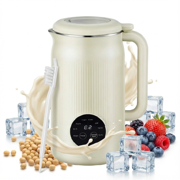 Блендер, 7-в-1, Програмиране, Готвене 55°C, 48 Ножа от Неръждаема Стомана, Нагряване 800W, Автоматично почистване, Изолиран съд от Неръждаема стомана 304, За растително мляко, Млечни шейкове, Смутита, Бежов