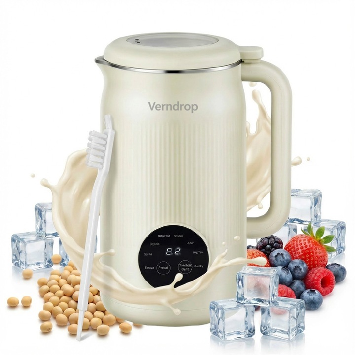 Aparat multifunctional pentru preparat lapte vegetal Blender Bej,7-in-1, Programare, Gatire 55°C,48 Lame Inox, Incalzire 800W, Spalare Automata, Vas Inox 304 Izolant, Pentru Suc, Terci, Blender Bucatarie, Facator de Lapte Vegetal, Facator Milkshake