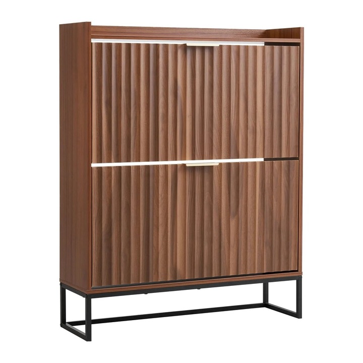Cipősszekrény, 2 billenő fiók, barna, borulásgátló, 800 x 240 x 1000 mm, MDF/fém