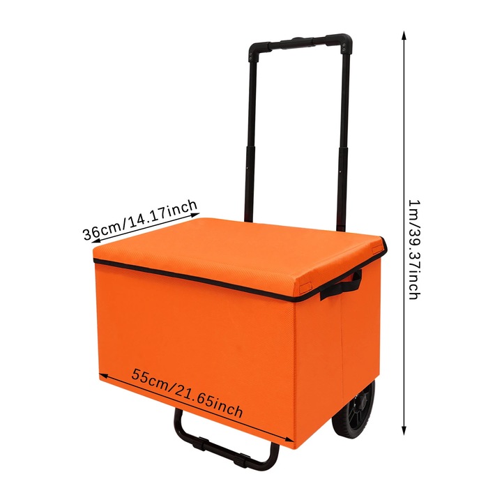 Bevásárlókocsi kerekekkel, Összecsukható bevásárlótáska, Űrtartalom 64 L, Terhelhetőség 80 kg, Oxford anyag, Hordozható, Narancssárga