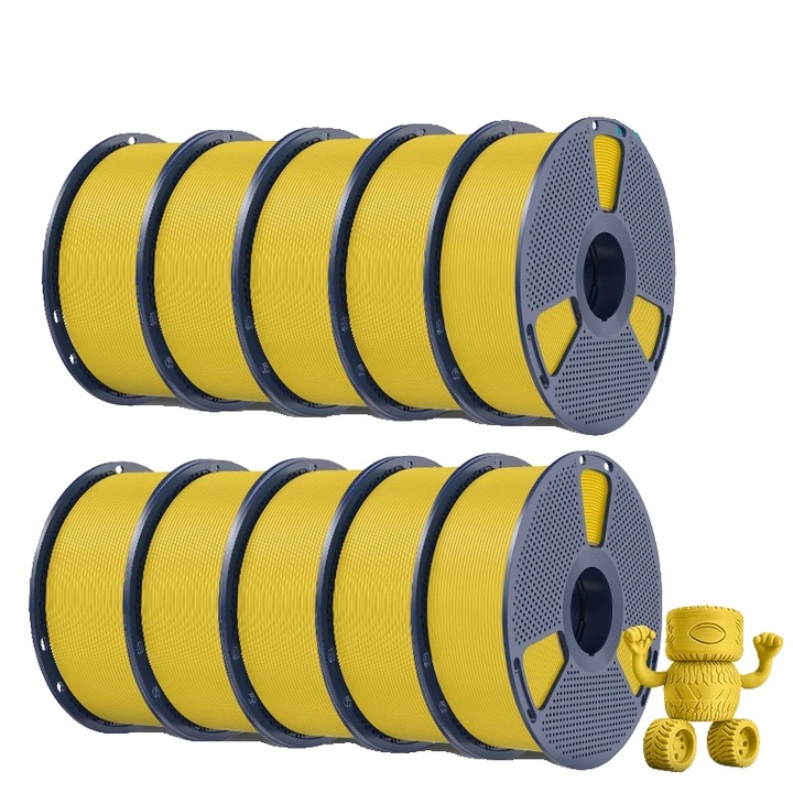 Filament 3D, sárga, 1.75mm, 1kg, maximális nyomtatási sebesség 300mm/s, ütésállóság 19.8 KJ/m