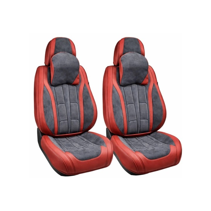 Huse auto universale Lumi LUXURY 9D Premium, set complet, roșu cu gri antracit, pentru scaune față și bancheta spate
