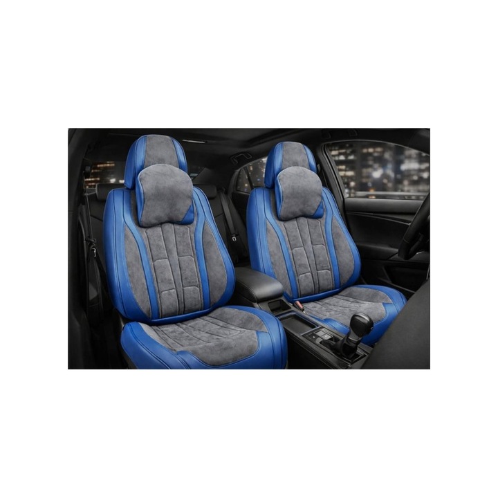 Huse auto Lumi LUXURY universale 9D, fractionate, albastru cu gri antracit, set complet