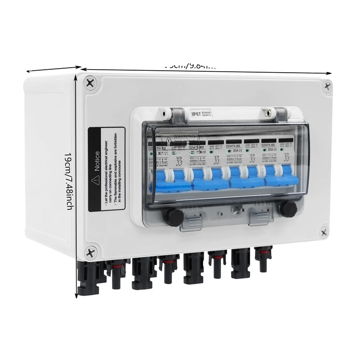 Fotovoltaikus DC kapcsoló, 4 vezetékes be-/kimenet, vízálló ház, fehér