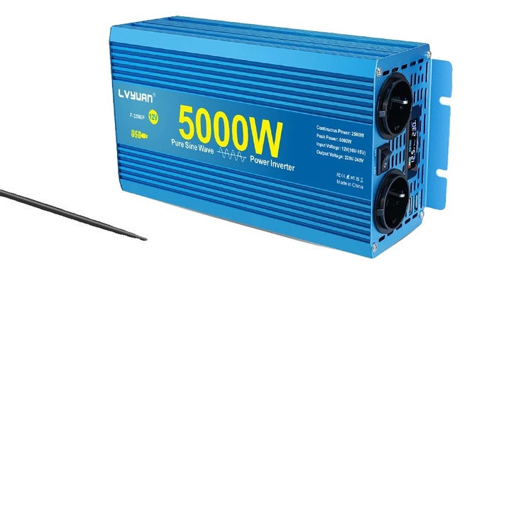 Inverter auto, 12V, 5000W, eficienta energetica, conversie DC la AC