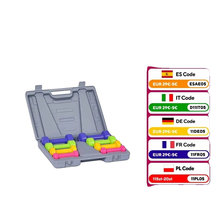 Set de haltere, 0.5kg, 1kg, 1.5kg, 2kg, design portabil, grip antiderapant, dimensiuni 6.3x9.4in, 6.5x9.4in, 6.7x9.4in, 6.9x9.4in