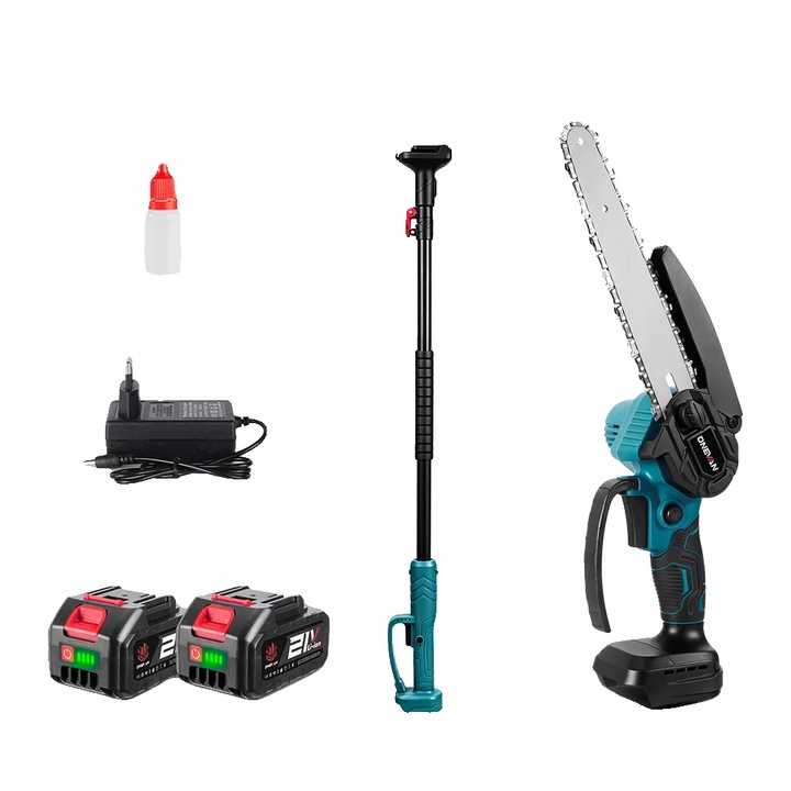 Fierastrau cu lant telescopic, lungime ajustabila, 2 baterii, 1 priza EU, 8ft