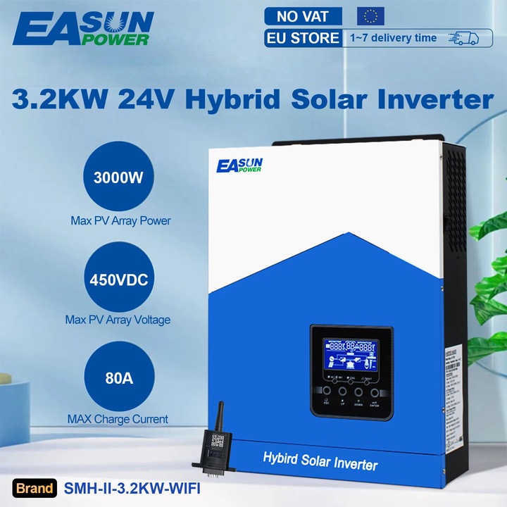 Invertor solar hibrid, set configurabil, incarcator de baterii inteligent, 220-240V, 12V/24V/48V DC, 2000W-6500W