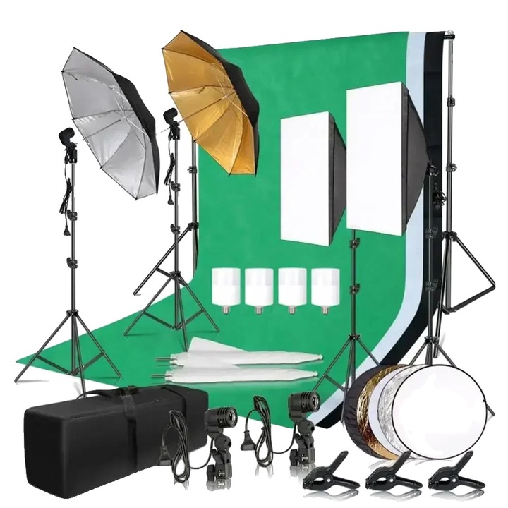 Kit foto studio 36, suport fundal, softbox, 50cmx70cm, 2.6mx3m