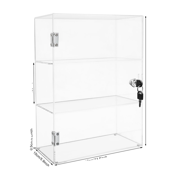 Sertar de expunere acrilic, 3 niveluri, design cu inchidere, 10cm inaltime, 12kg capacitate totala