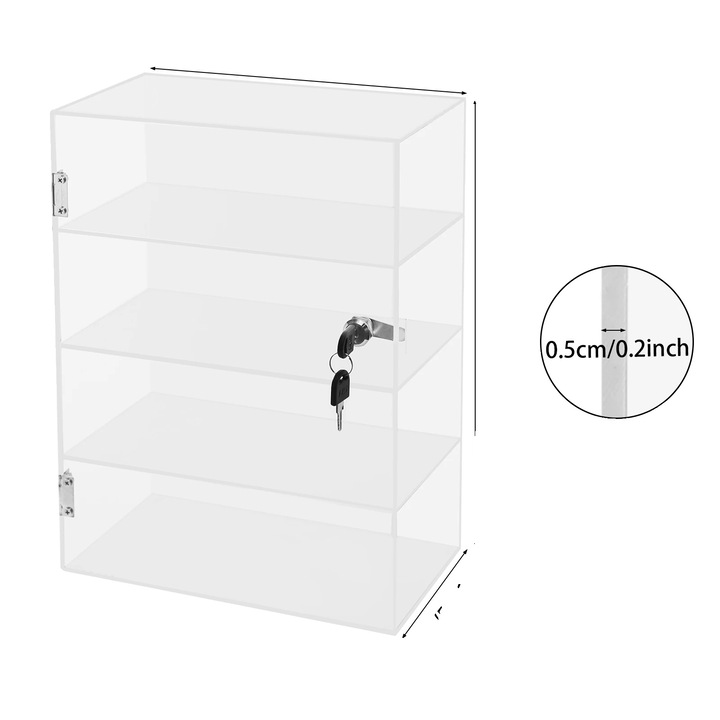 Sertar de expunere acrilic, 4 niveluri, design cu inchidere, 10cm inaltime, 12kg capacitate totala