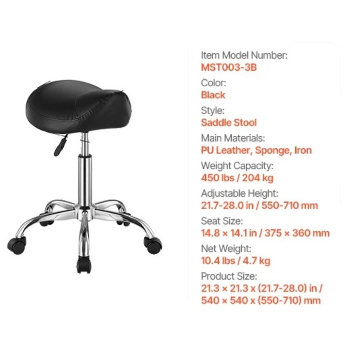 Scaun cu sa, capacitate 450 lbs, design ergonomic, negru, inaltime ajustabila