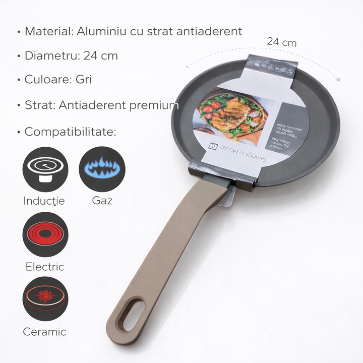 Тиган за палачинки Tarrington House, кован алуминий, 24 см, незалепващо покритие, индукция, газ, мека дръжка, универсален