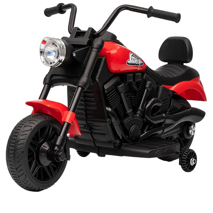 Motocicleta electrica pentru copii, doua roti de suport, muzica si lumini LED, rosie