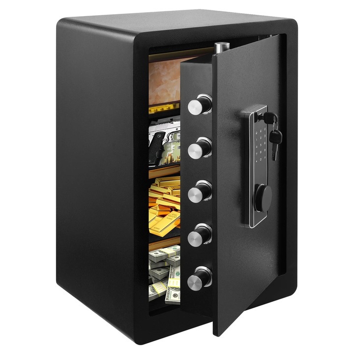 Seif, 2.6 picioare cubice, otel aliat, 7 bolturi de blocare, rezistent la foc, rezistent la apa