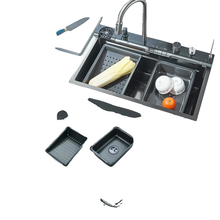 Chiuveta bucatarie, inox, design modern, display digital integrat, gri, dimensiune generoasa