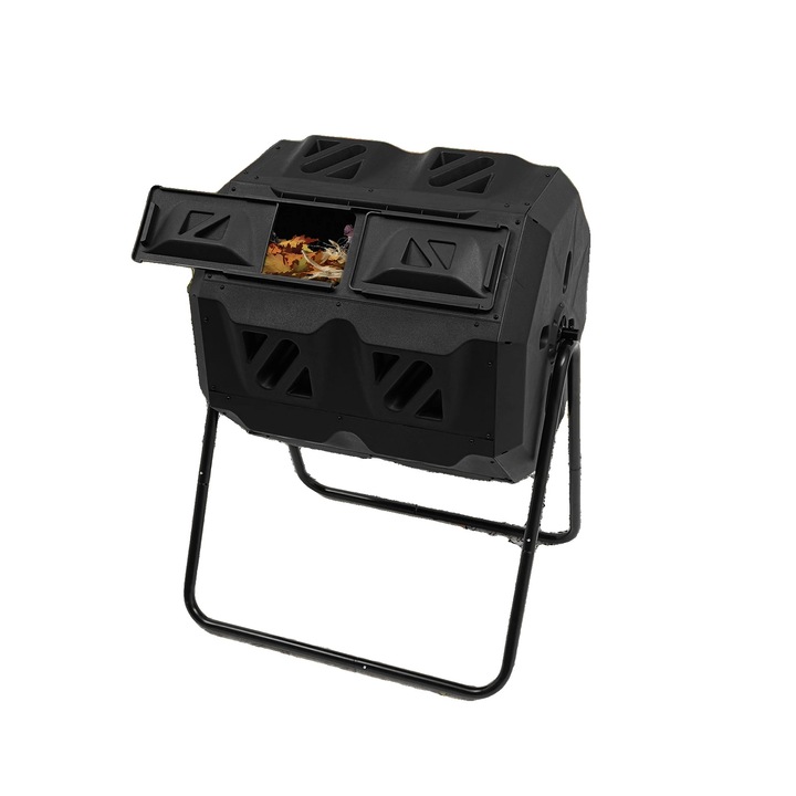 Compostor rotativ, 160L, design cu doua camere, material PP, pentru uz casnic
